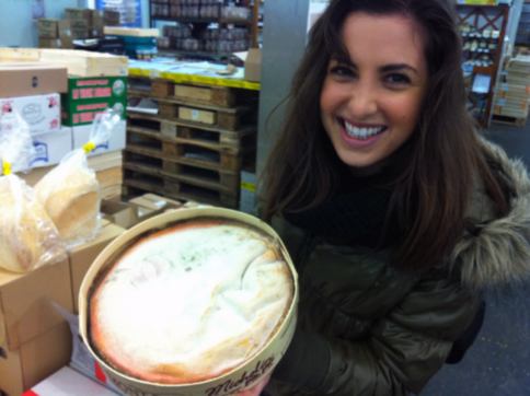 Rachel Bajada with giant Mont d'Or cheese